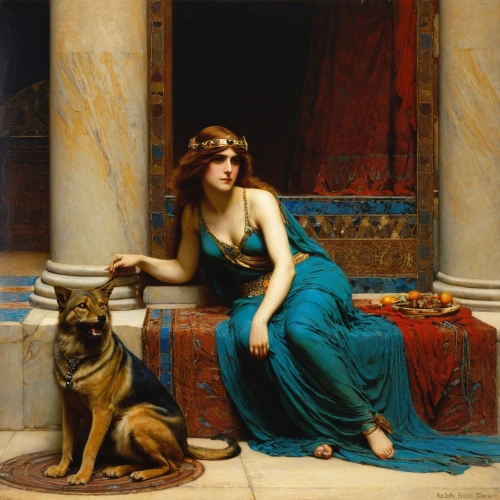 girl with dog,cleopatra,emile vernon,artemisia,vittoriano,woman playing,psyche,accolade,girl in a long dress,athena,vintage art,the flute,cepora judith,classical antiquity,female dog,antiquity,orientalism,young woman,woman sitting,small greek domestic dog,Art,Classical Oil Painting,Classical Oil Painting 42