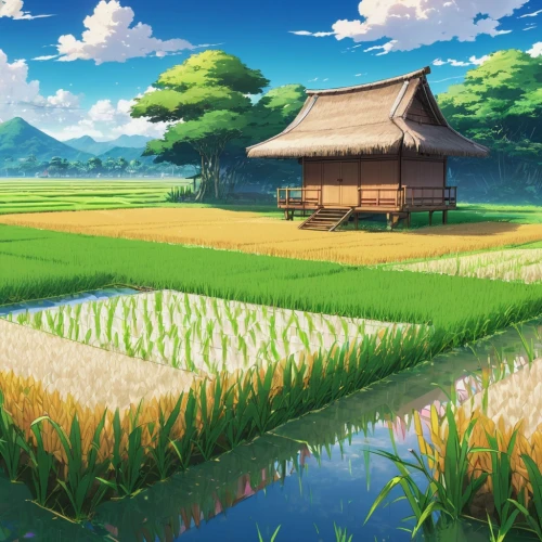 ricefield,rice fields,yamada's rice fields,rice field,the rice field,landscape background,rice paddies,farm background,paddy field,rural landscape,frog background,countryside,japan landscape,rice terrace,farm landscape,wheat field,french digital background,home landscape,spring background,japanese background,Illustration,Japanese style,Japanese Style 03