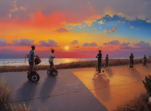 fishermen,artistic cycling,people fishing,bicycle ride,multiple exposure,photo painting,bicycling,mobile bay,world digital painting,salt-flats,art painting,virtual landscape,cyclists,bicycle riding,travelers,skaters,fisherman,salt harvesting,oil painting on canvas,salt field,Illustration,Paper based,Paper Based 04
