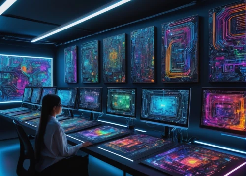 computer room,futuristic art museum,computer art,sci fi surgery room,game room,ufo interior,neon human resources,girl at the computer,cyberpunk,the server room,cyberspace,computers,control center,computer,trip computer,pinball,cyber,art gallery,sci fiction illustration,computer cluster,Photography,Fashion Photography,Fashion Photography 11