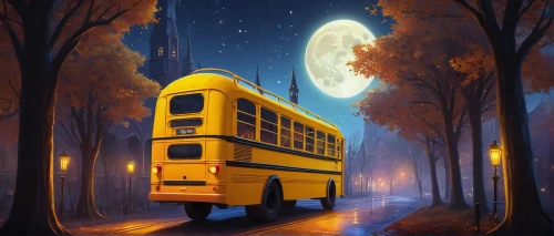 school bus,schoolbus,halloween travel trailer,moon car,halloween illustration,night scene,autumn camper,bus,school buses,moonlit night,city bus,red bus,halloween truck,camping bus,trolley bus,halloween background,halloween poster,shuttle bus,halloween scene,omnibus,Conceptual Art,Sci-Fi,Sci-Fi 12