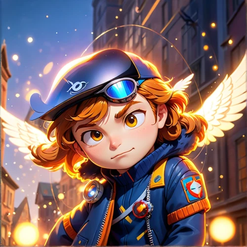 nora,policewoman,griffon bruxellois,pilot,flying girl,guardian angel,vanessa (butterfly),tracer,angel,angel girl,fire angel,cg artwork,policeman,hero academy,garda,police officer,clementine,phoenix,aviator,fighter pilot,Anime,Anime,Cartoon
