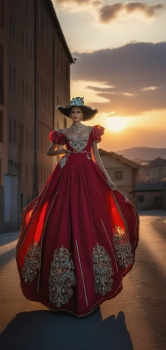 flamenco,ball gown,matador,the carnival of venice,evening dress,hoopskirt,red gown,lady in red,overskirt,miss circassian,quinceañera,quinceanera dresses,bullfighting,man in red dress,red cape,girl in a long dress,bridal dress,queen of hearts,españa la bella,hanbok,Photography,General,Realistic