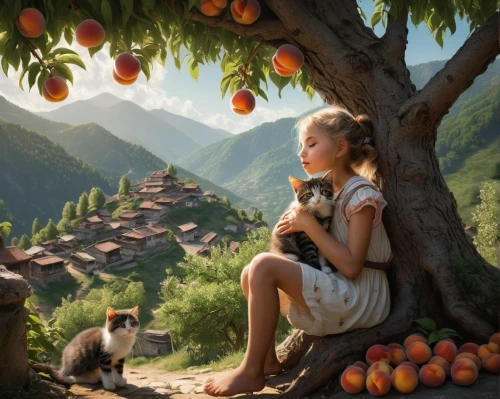 girl picking apples,woman eating apple,girl with tree,apple mountain,apple harvest,fantasy picture,world digital painting,digital compositing,basket of apples,girl with bread-and-butter,apple tree,apple trees,apple world,idyllic,picking apple,girl with dog,permaculture,fruit tree,cart of apples,apples,Conceptual Art,Fantasy,Fantasy 11