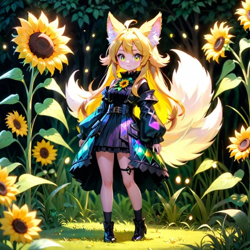 fennec,garden-fox tail,fox,child fox,swift fox,flower background,cute fox,desert fox,kitsune,spring background,field of flowers,flower field,bright flowers,flower animal,a fox,blooming field,vicuña,vulpes vulpes,flower cat,springtime background,Anime,Anime,Cartoon