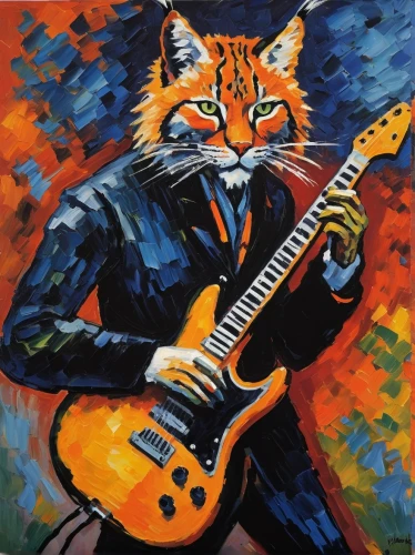 cat on a blue background,red cat,painted guitar,thundercat,red tabby,jazz guitarist,wild cat,amurtiger,animal feline,tom cat,katz,guitar solo,guitar player,cat vector,the cat,tiger cat,musician,cartoon cat,feline,lynx,Art,Artistic Painting,Artistic Painting 37