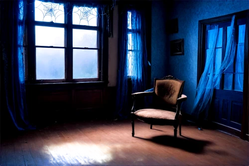 blue room,abandoned room,therapy room,blue lamp,empty room,a dark room,psychotherapy,empty interior,the living room of a photographer,a curtain,one room,scene lighting,window treatment,scenography,visual effect lighting,curtains,conceptual photography,window curtain,doctor's room,doll's house,Illustration,Black and White,Black and White 20