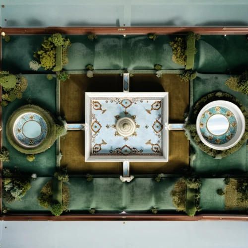 tea service,place setting,chinaware,tea set,vintage dishes,tablescape,serving tray,ceramic hob,china cabinet,table setting,decorative plate,dishware,corinthian order,tableware,dinner tray,frame ornaments,vintage china,dinnerware set,ceiling fixture,centrepiece,Photography,General,Realistic