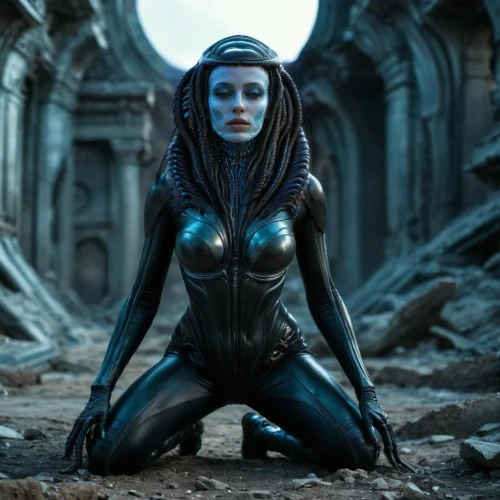 blue enchantress,mystique,valerian,bodypaint,sci fi,alien warrior,the enchantress,andromeda,fantasy woman,kneel,catwoman,avatar,head woman,xmen,bodypainting,extraterrestrial,sphinx pinastri,jaya,cosplay image,widow