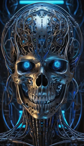 biomechanical,endoskeleton,skull bones,cybernetics,cyborg,fractal design,fractalius,calavera,scull,skull with crown,human skull,skull allover,skull sculpture,cyber,terminator,vanitas,skulls,humanoid,skull drawing,skull mask,Illustration,Retro,Retro 08
