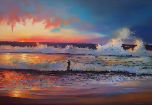 seascape,beach landscape,coastal landscape,sea landscape,seascapes,sunrise beach,sunset beach,oil painting on canvas,fantasy landscape,crashing waves,oil painting,coast sunset,art painting,landscape with sea,the twelve apostles,fire and water,fineart,sunset cliffs,twelve apostles,sea water splash,Illustration,Paper based,Paper Based 04