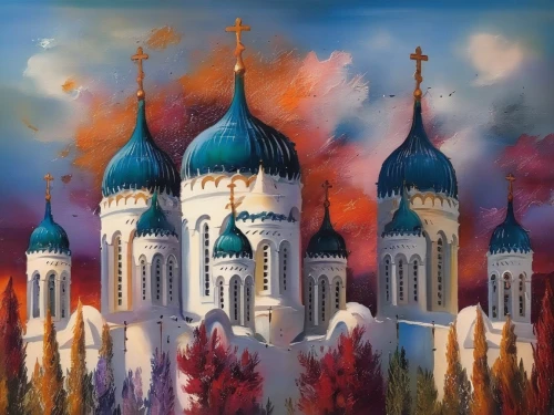 the kremlin,kremlin,mosques,minarets,basil's cathedral,fairy tale castle,taj-mahal,grand mosque,saint basil's cathedral,fairytale castle,church towers,castles,khokhloma painting,tajmahal,the palace of culture,city mosque,taj mahal,mosque,big mosque,ice castle,Illustration,Paper based,Paper Based 04