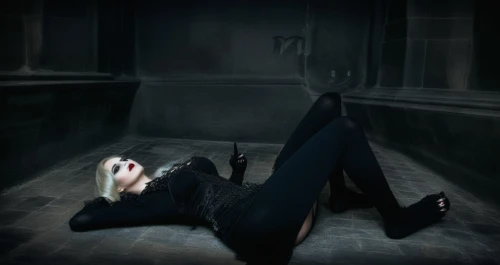 the girl is lying on the floor,gothic woman,dark gothic mood,gothic fashion,woman laying down,vampira,vampire woman,mourning swan,gothic style,dance of death,gothic,dark art,conceptual photography,crawl,the morgue,photo manipulation,gothic portrait,clary,banishment,photomanipulation,Illustration,Realistic Fantasy,Realistic Fantasy 46