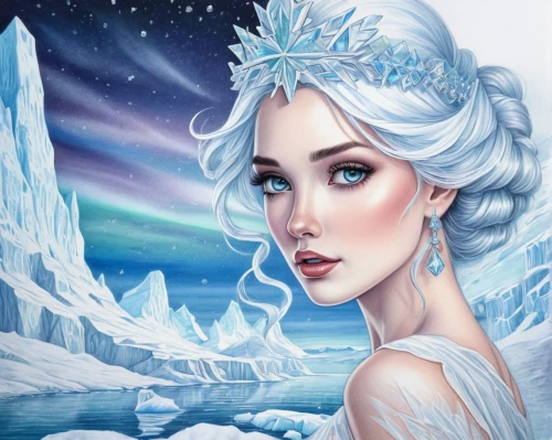 the snow queen,ice queen,white rose snow queen,ice princess,elsa,winterblueher,eternal snow,frozen,suit of the snow maiden,aurora,fantasy art,fantasy portrait,winter background,ice floe,blue snowflake,fantasy picture,ice castle,icemaker,polar aurora,ice crystal,Conceptual Art,Daily,Daily 17