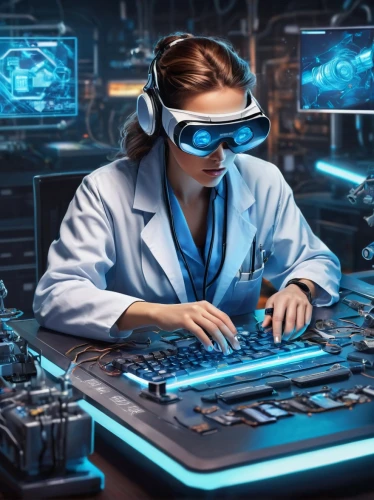 women in technology,cyber glasses,dj,medical technology,electronic medical record,female doctor,cyberpunk,sci fi surgery room,girl at the computer,electronic music,elektroniki,crypto mining,virtual reality headset,technology of the future,cybernetics,tromsurgery,disk jockey,disc jockey,computer science,tech trends,Unique,Design,Sticker