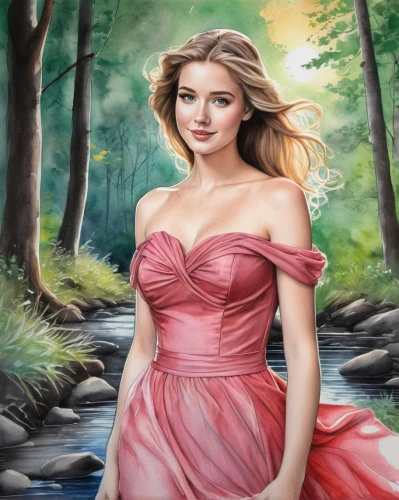 the blonde in the river,girl on the river,oil painting on canvas,oil painting,girl in a long dress,oil on canvas,girl in red dress,water nymph,man in red dress,art painting,painting technique,forest background,watermelon painting,celtic woman,photo painting,fantasy portrait,girl with tree,blonde woman,cinderella,fantasy art,Illustration,Black and White,Black and White 30