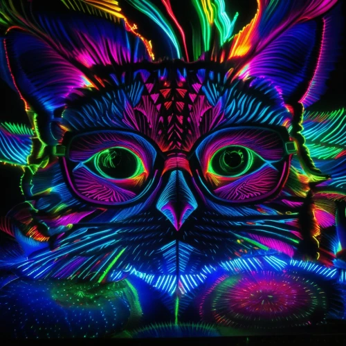 neon body painting,black light,psychedelic art,psychedelic,cat vector,feline,colorful background,animal feline,uv,light paint,neon,intense colours,lasers,wild cat,colored lights,cat's eyes,full of color,cat,colorful light,masquerade,Photography,General,Fantasy