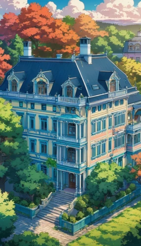 tsumugi kotobuki k-on,studio ghibli,violet evergarden,apartment house,residential,apartment building,private house,apartment complex,house painting,country estate,house by the water,grand hotel,beautiful home,an apartment,sky apartment,darjeeling,country house,country hotel,apartments,mansion,Illustration,Japanese style,Japanese Style 03