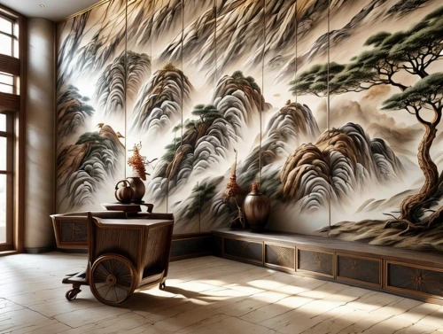 wall painting,chinese art,oriental painting,japanese art,japanese-style room,wall decoration,murals,painted wall,chinese screen,mural,wall art,bamboo curtain,wall paint,meticulous painting,interior decor,carved wall,wall plaster,silk tree,interior decoration,dongfang meiren