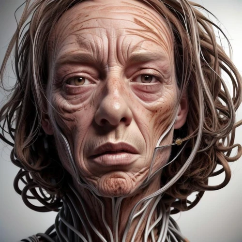 ron mueck,old woman,old human,woman sculpture,scared woman,elderly lady,hag,woman face,woman's face,head woman,elderly person,tilda,wire sculpture,scary woman,depressed woman,human,grandmother,older person,old person,fractalius