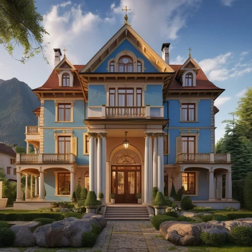 victorian,victorian house,fairy tale castle,house in the mountains,villa,bendemeer estates,beautiful home,victorian style,mansion,country estate,house in mountains,fairytale castle,manor,villa balbianello,two story house,country house,house painting,beautiful buildings,luxury property,frederic church,Photography,General,Realistic