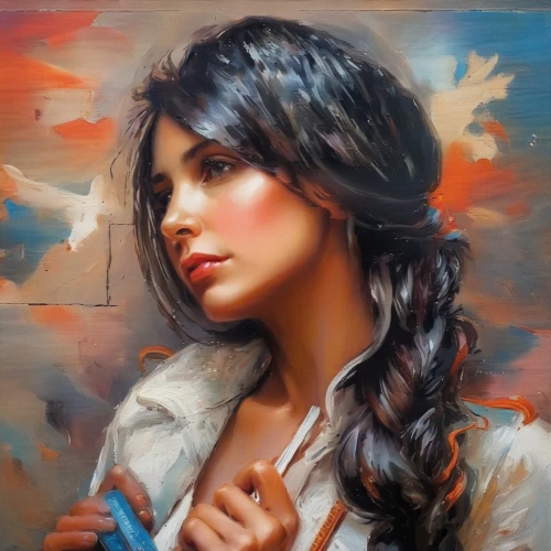 romantic portrait,oil painting on canvas,oil painting,girl portrait,italian painter,art painting,young woman,mystical portrait of a girl,woman portrait,portrait of a girl,photo painting,boho art,painter,painting,artistic portrait,woman thinking,vietnamese woman,fineart,oil on canvas,oil paint,Illustration,Paper based,Paper Based 04