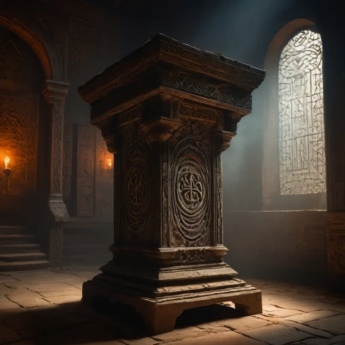 lectern,sepulchre,crypt,knight pulpit,the throne,stone pedestal,hall of the fallen,pedestal,urn,throne,fireplace,chamber,stone fountain,the pillar of light,font,fireplaces,mausoleum ruins,stone background,stone lamp,the eternal flame,Art,Classical Oil Painting,Classical Oil Painting 07