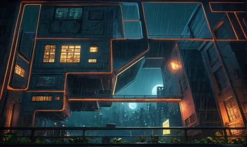 an apartment,apartment house,tenement,apartment block,penumbra,alleyway,cyberpunk,apartments,block balcony,apartment building,cubic house,apartment,alley,slum,urban,fire escape,apartment complex,development concept,cubic,vertigo,Illustration,Realistic Fantasy,Realistic Fantasy 02