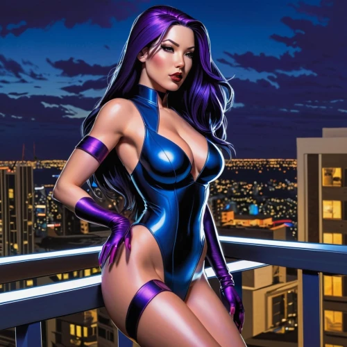 latex clothing,starfire,catwoman,purple,la violetta,birds of prey-night,huntress,deadly nightshade,widowmaker,mystique,femme fatale,super heroine,purple skin,fantasy woman,bodypaint,eva,lady honor,veronica,latex,purple background,Conceptual Art,Fantasy,Fantasy 09