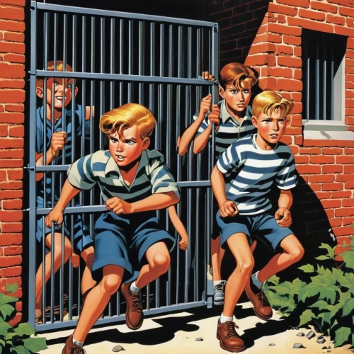 prison,david bates,prisoner,prison fence,in custody,vintage children,children,school children,keep out,orphans,criminal police,children's background,boy scouts of america,arbitrary confinement,concentration camp,kidnapping,kennel,vintage illustration,captivity,authorities,Illustration,American Style,American Style 05