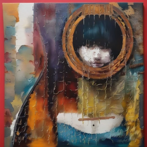 painter doll,transistor,girl with a wheel,pierrot,girl with cloth,matryoshka,artist doll,marionette,glass painting,child art,child's frame,meticulous painting,wooden doll,mixed media,cosmonaut,art exhibition,italian painter,matryoshka doll,shirakami-sanchi,laika,Illustration,Paper based,Paper Based 04