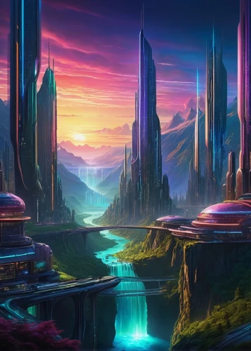 futuristic landscape,fantasy landscape,alien world,alien planet,ancient city,fantasy city,virtual landscape,scifi,3d fantasy,fantasy world,terraforming,fantasy picture,vast,aurora village,cosmos field,sci-fi,sci - fi,landscape background,sci fi,cyberspace,Art,Classical Oil Painting,Classical Oil Painting 38