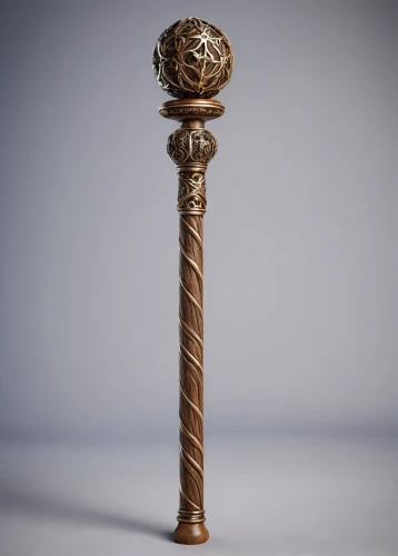 scepter,baluster,ball-peen hammer,golden candlestick,candlestick,candle holder with handle,decorative nutcracker,candlestick for three candles,pepper mill,shepherd's staff,quarterstaff,percussion mallet,bicycle seatpost,berimbau,microphone stand,baton,snake staff,wooden pole,gavel,incense with stand