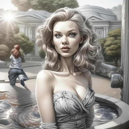 the blonde in the river,sci fiction illustration,silver surfer,fountainhead,cinderella,cg artwork,the girl in the bathtub,blonde woman,david bates,game illustration,magnolia,marilyn,lady justice,fantasy art,marylyn monroe - female,white lady,fantasy picture,femme fatale,fantasy woman,rosa ' amber cover