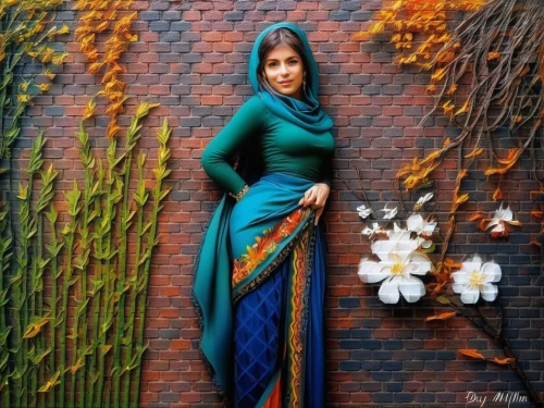 girl in a long dress,sari,oil painting on canvas,radha,indian woman,indian art,floral rangoli,oil painting,girl in flowers,indian girl,rangoli,girl in cloth,art painting,girl with cloth,flower art,vietnamese woman,chetna sabharwal,photo painting,saree,girl in the garden,Illustration,Paper based,Paper Based 04