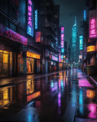 kowloon,taipei,shinjuku,hong kong,tokyo,cyberpunk,shanghai,tokyo city,kowloon city,hk,world digital painting,chinatown,china town,colorful city,rainy,neon lights,neon arrows,chongqing,alleyway,hanoi,Photography,Artistic Photography,Artistic Photography 02