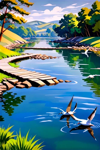 river landscape,landscape background,robert duncanson,boat landscape,coastal landscape,migratory birds,japan landscape,nature landscape,air new zealand,brook landscape,natural landscape,waterfowls,background view nature,seaplane,beach landscape,water birds,landscape nature,cartoon video game background,river cooter,river tern,Art,Artistic Painting,Artistic Painting 45