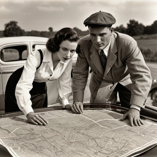 vintage man and woman,navigation,vintage boy and girl,orienteering,cartography,gps navigation device,roaring twenties couple,1940s,street map,planning,town planning,travel map,as a couple,checker marathon,1950s,advertising campaigns,1940 women,road marking,detour,maps