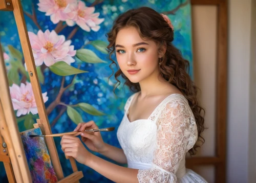 flower painting,girl in flowers,beautiful girl with flowers,photo painting,floral frame,romantic portrait,girl in a long dress,portrait of a girl,painting,painting technique,artist portrait,art painting,art model,oriental painting,azerbaijan azn,flower frame,meticulous painting,ao dai,girl portrait,bridal dress,Illustration,Japanese style,Japanese Style 15