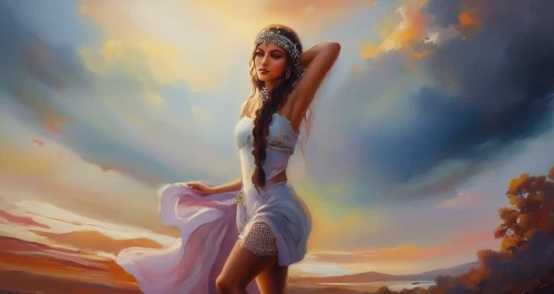 girl in a long dress,fantasy art,fantasy picture,world digital painting,priestess,mystical portrait of a girl,fantasy woman,fantasy portrait,ancient egyptian girl,girl in a long,warrior woman,aphrodite,gracefulness,athena,digital painting,girl on the dune,boho art,art painting,sorceress,celtic queen,Illustration,Paper based,Paper Based 04
