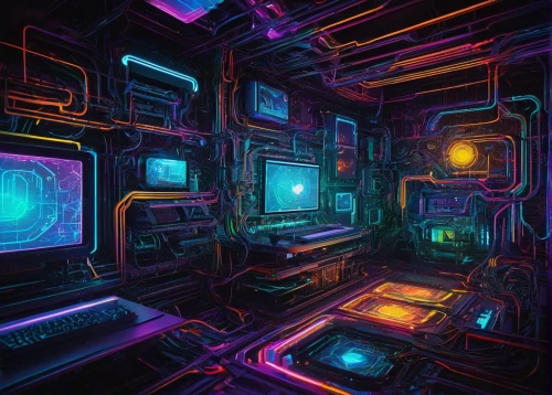 ufo interior,fractal environment,maze,trip computer,dimension,spaces,neon coffee,cyberspace,computer art,matrix,dimensional,scifi,fragmentation,cubes,neon ghosts,light space,spaceship space,cinema 4d,vapor,electronics,Illustration,Abstract Fantasy,Abstract Fantasy 19