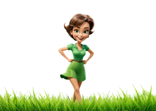 pixie-bob,tiana,princess anna,green dress,cute cartoon character,agnes,lawn,green lawn,disney character,halm of grass,animated cartoon,jasmine bush,luisa grass,quail grass,green grass,cartoon character,female runner,princess sofia,in green,marie leaf,Illustration,Abstract Fantasy,Abstract Fantasy 23