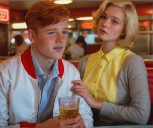 vintage boy and girl,retro diner,50s,fifties,60s,1960's,soda fountain,1950s,50's style,1950's,1965,vintage man and woman,soda shop,young couple,60's icon,1967,teens,ford prefect,retro women,vintage 1950s