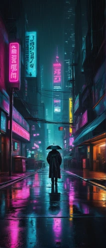 cyberpunk,tokyo,hong kong,shinjuku,taipei,tokyo city,hk,shanghai,kowloon,walking in the rain,rainy,world digital painting,hong,blue rain,vapor,aesthetic,pedestrian,cityscape,tokyo ¡¡,chinatown,Illustration,Black and White,Black and White 10