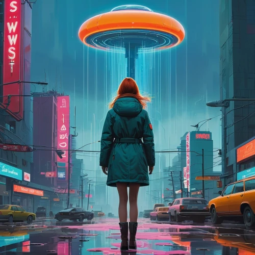 walking in the rain,transistor,girl walking away,pedestrian,cyberpunk,umbrella,raincoat,umbrellas,in the rain,rainy,taipei,tokyo city,shinjuku,world digital painting,tokyo,rainy day,a pedestrian,raindops,sci fiction illustration,neon,Photography,Artistic Photography,Artistic Photography 02