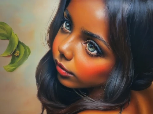 oil painting on canvas,airbrushed,oil painting,colored pencil background,photo painting,digital painting,oil on canvas,woman frog,world digital painting,art painting,chalk drawing,oil paint,fantasy portrait,ethiopian girl,mystical portrait of a girl,girl portrait,african american woman,artistic portrait,colored pencil,tiger lily,Illustration,Paper based,Paper Based 04