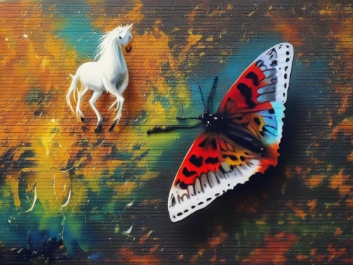 unicorn art,butterfly background,metamorphosis,rainbow butterflies,colorful horse,unicorn and rainbow,isolated butterfly,chasing butterflies,butterflies,butterfly isolated,moths and butterflies,painted horse,unicorns,whimsical animals,oil painting on canvas,butterfly effect,unicorn,unicorn background,fallen colorful,boho art,Illustration,Paper based,Paper Based 04