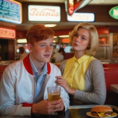 retro diner,vintage boy and girl,fifties,50s,60s,1960's,50's style,soda fountain,vintage man and woman,1950s,1950's,soda shop,fifties records,retro women,young couple,60's icon,diner,singer and actress,1965,retro woman