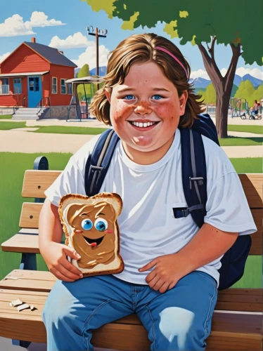 girl with bread-and-butter,child with a book,child in park,oil on canvas,cd cover,child portrait,oil painting on canvas,girl with cereal bowl,artist portrait,dental hygienist,kids illustration,oil painting,man on a bench,woman holding pie,boy and dog,children's background,raisin bread,scandia bear,diabetes with toddler,painting technique,Art,Artistic Painting,Artistic Painting 23