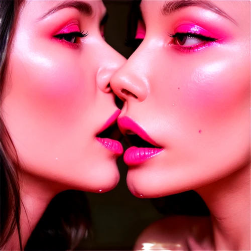 neon makeup,retouching,lip gloss,retouch,pink glitter,lipgloss,deep pink,applying make-up,gloss,cosmetics,pop art effect,pink double,purple and pink,glossy,pink beauty,makeup artist,airbrushed,pink-purple,make-up,girl kiss,Illustration,Realistic Fantasy,Realistic Fantasy 47